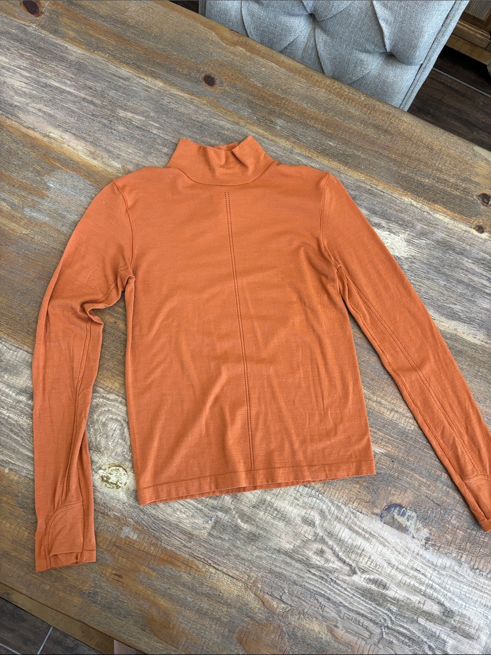 Rust Orange Lightweight Turtleneck Long Sleeve Top